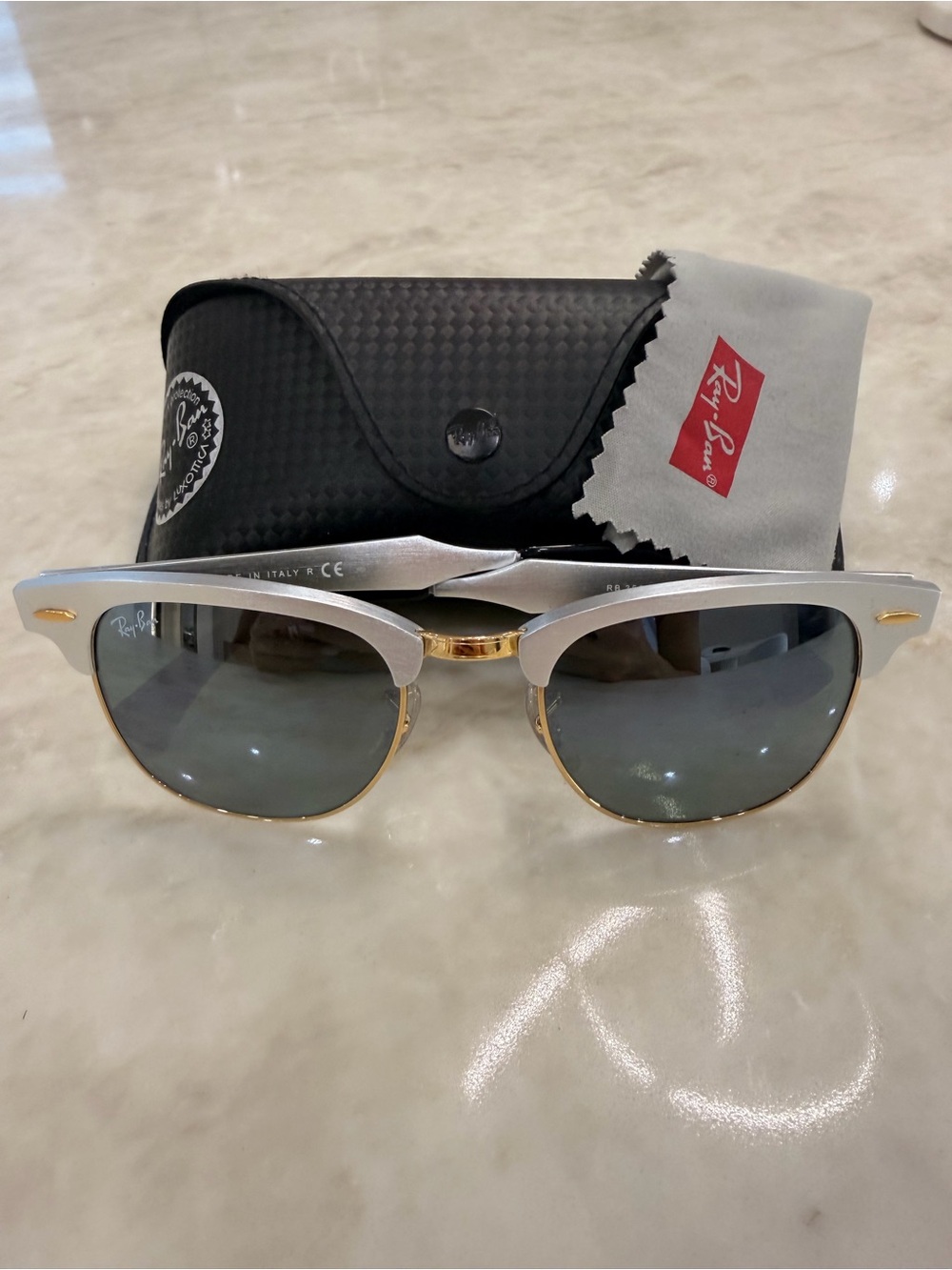 Ray-Ban Clubmaster Sunglasses in Silver and Gold with Dark Gray Lenses